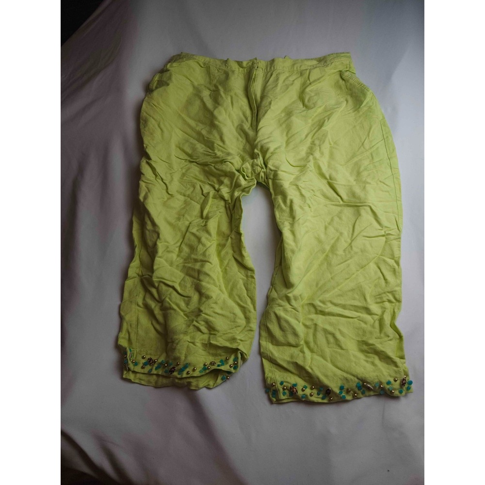 Ruby Rd Capri Pants Womens 20W Plus Green Beaded Hem Boho Embellished Casual